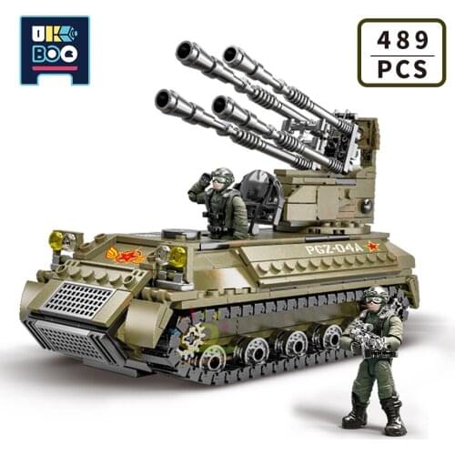 UKBOO 489PCS Military Tank Model Building Blocks Set WW2 Army Artillery Weapon Vehicle Soldier Figures Bricks Toys for Children