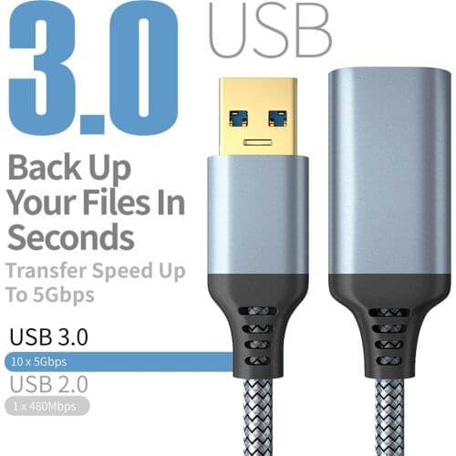 USB 3.0 Charging Cable Male to Female Extension Cord Fast Speed Nylon Braided Charge Wire Data Cable For Smart Laptop Computer