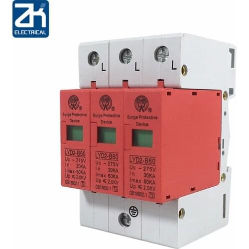 B60-3P 30KA~60KA ~275V 385V 420V AC SPD House Surge Protector Protective Low-voltage Arrester Device 2P+N Lightning protection