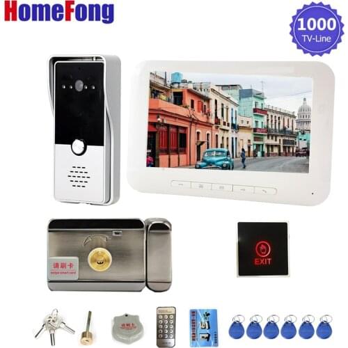 Homefong 7 Inch Video Intercom with Lock and Exit Button Video Door Phone Doorbell Camera White Unlock Talk Monitor waterproof