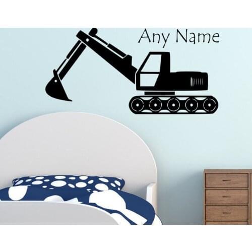 Custom Name Boys Bedroom Wall Sticker Excavator Vinyl Wall Decals Boys Room Decoration Self Adhesive Art Sticker Wallpaper ZA577
