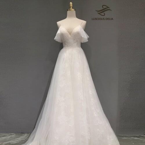 High Split Tulle V-Neke White Dresses 2021 Formal wedding Party Gown Special sleeve evening Dress Luscious Delia