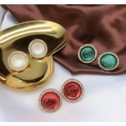 Europe and the United States jewelry geometric circular drill temperament gem diamond color red stud earrings