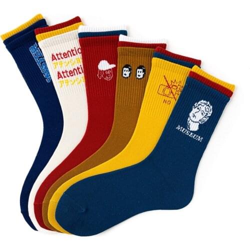 Women Cotton Socks All Seasons Socks Character Letter Happy Wild Series Ladies College Wind Sweet Socks
