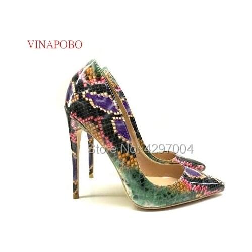 Vinapobo brand Woman High Heel Shoes Stiletto Heels Snake Skin printing High Quality Ladies Shoes women Pumps Sexy Big Size 43