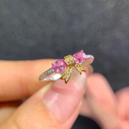 Elegant lovely bowknot flight S925 silver natural pink sapphire gem ring natural gemstone ring woman girl party gift jewelry