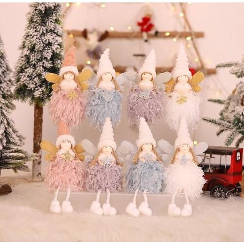 1pc Cartoon Christmas Stand Sit Feather Skirt Angel Girl Doll Desk Toy New Year Party Table Decor Xmas Tree Pendants Ornaments