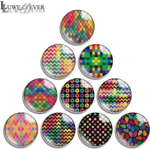 10mm 12mm 16mm 20mm 25mm 30mm 690 Multicolour Geometry Mix Round Glass Cabochon Jewelry Finding 18mm Snap Button Charm Bracelet