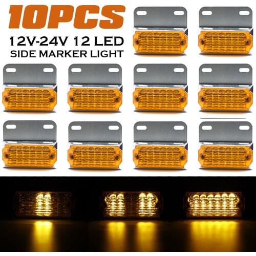 10pcs 12 LED Side Marker Lights Tail Signal Lamp Car External Light Squarde Warning Light Auto Trailer Truck Lorry 12V 24V