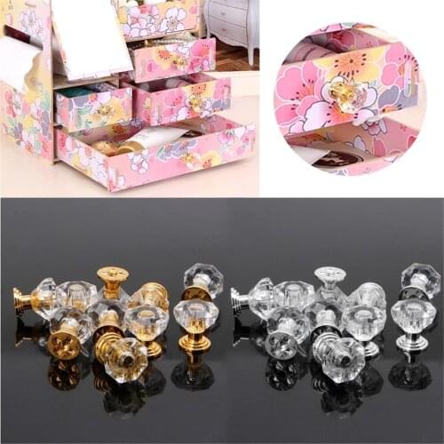 10Pcs/set Diamond Shape Design Crystal Glass Knobs Kitchen Cabinet Door Wardrobe Handles Hardware Cupboard Drawer Pull Silver