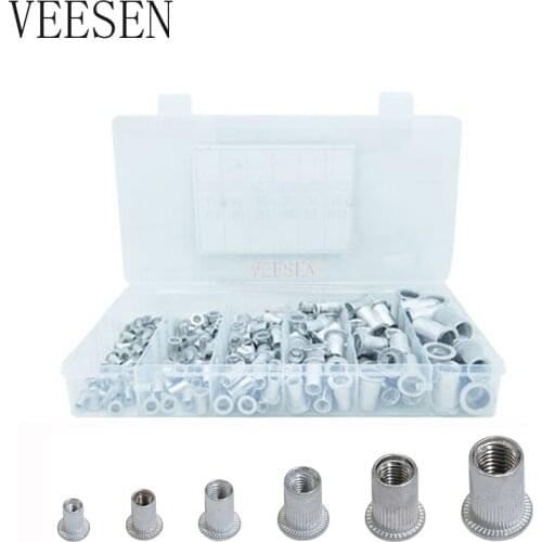 190pcs M3 M4 M5 M6 M8 M10 Aluminum Alloy Rivnut Flat Head Threaded Rivet Insert Nutsert Cap Rivet Nut