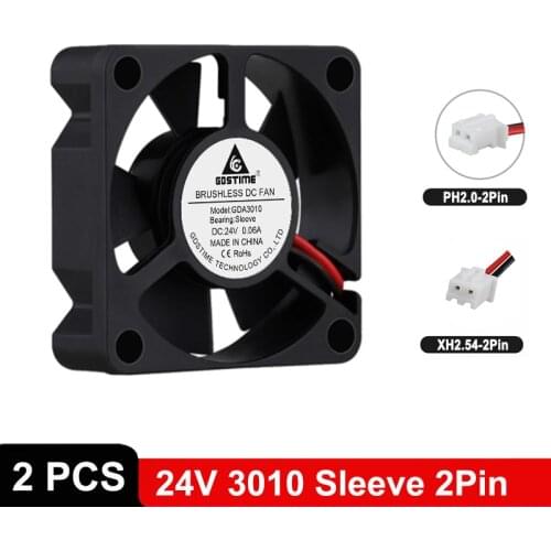 2Pcs Gdstime DC 24V 3cm 30x30x10mm 30mm Portable Cooling Axial Fan 2Pin Sleeve 3cm 3010 Mini 3D Printer Brushless Cooler Fan