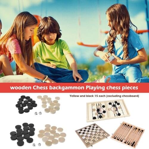 30pcs Wooden Chess Pieces Draughts&Checkers&Backgammon&Gobang Chess Pieces for Kids Board Game Learning Chess Games Accesseries