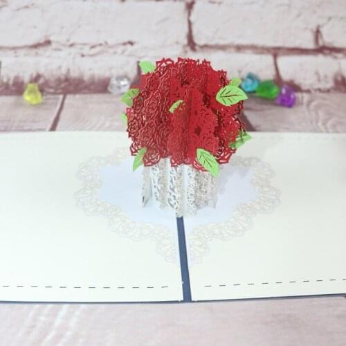 3D Laser Cut Handmade Blue Cover Rose Flowerpot Paper Greeting Card Teachers' Day Mothers Day Thanksgiving Party Creative Gift