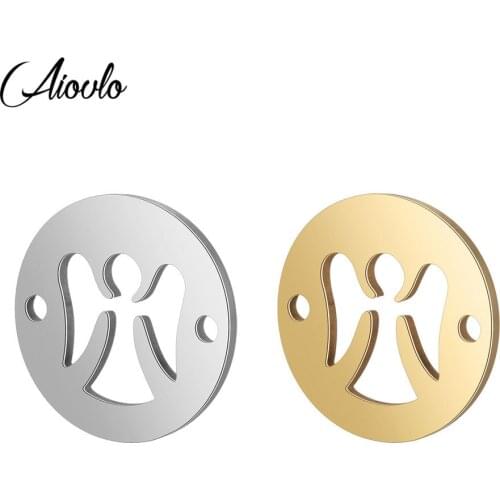 Aiovlo 5pcs Stainless Steel Angel Connectors DIY Bracelet Bangle Charm Handicraft Accessories Jewelry Making Crafts Findings