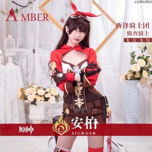 Anime! Genshin Impact Mondstadt Amber Investigation Knight Game Suit Lovely Uniform Cosplay Costume Halloween Party Outfit NEW
