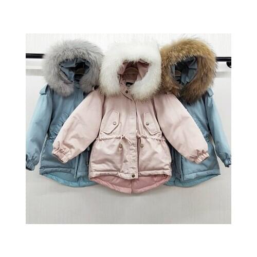 Children Down Jacket Winter Thicker Warm Natural fur Collar Girls Coat Slim thin Outerwear Kids Clothes Winter Down Jacket Parka