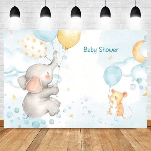 Laeacco Baby Show Balloon Cartoon Elephant Birthday Portrait Custom Photography Backdrop Photo Background For Photo Studio