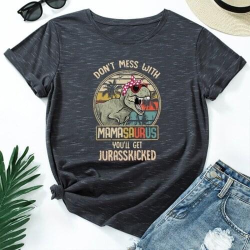 Summer Cotton Women T Shirt 5XL Plus Size Dinosaur Letters Print Short Sleeve Graphic Tee Tops Casual O-Neck Female TShirt
