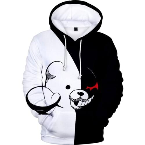 Danganronpa Merch Hoodie Monokuma Cosplay Costume Anime Sweatshirts Kawaii Pullovers Kids Clothing Casual Oversized Black White