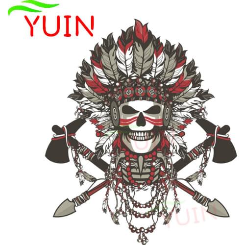 Indian Skull Print Fashion Car Sticker Motorcycle Auto Accessories Personality PVC Window Decoration Waterproof Decal 15*13cm