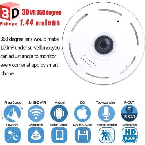 HD FishEye IP Camera 960P 360 Degree Full View Mini CCTV Camera 1.3MP Network Home Security WiFi Camera Panoramic IR 1280*960