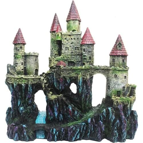Castle Aquarium Decoration Hand Painted with Realistic Details 9.8 Inches High Fish Tank Ornaments Small Fish Shelters