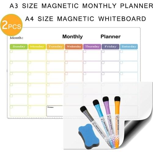 Magnetic Schedule Weekly Monthly Planner Soft Whiteboard Calendar Erase Board Magnet Fridge Stickers Memo Message Drawing Marker