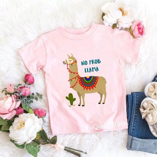 Cute Llama Alpacas T Shirt High Quality Baby Clothes Girls Pink Tshirt Summer Casual Short Sleeve Top Kids Clothes Child T-Shirt