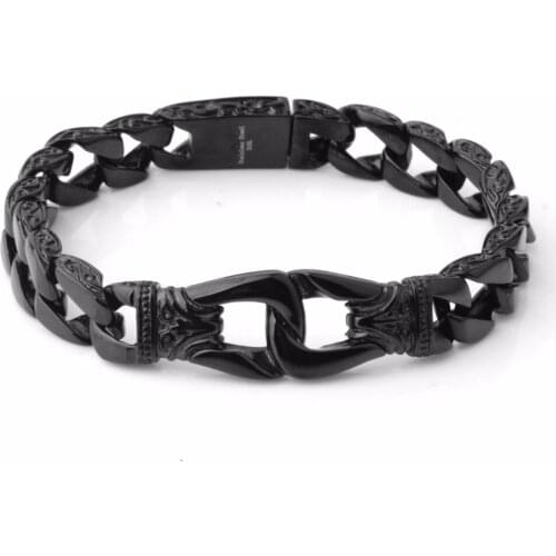 Mens Bracelet 316L Stainless Steel Silver Color/Gold/Black color Curved Curb Link Chain Bracelets for Men Jewelry 12mm 8.66"