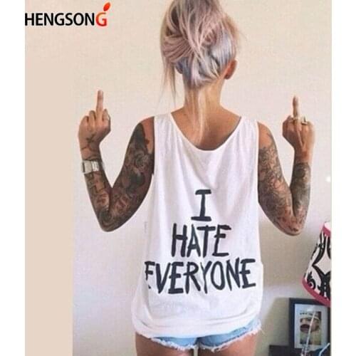 Hengsong 2018 New Fashion Womens Tank Tops Black Grey White Letter Printed Round Neck Casual Sleeveless Vest Hot Sale 738273