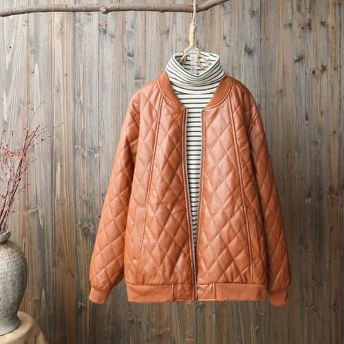 2020 New Autumn Women Faux Leather Jacket Vintage Womens PU Leather Jacket Female Cotton Padded Parkas Winter Outwear