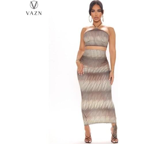 VAZN 2021 New Plus Size Long Style Bikini Open Dress Set Young Sexy Geometric Elements Maxi Skirts Slim Women 2 Piece Set