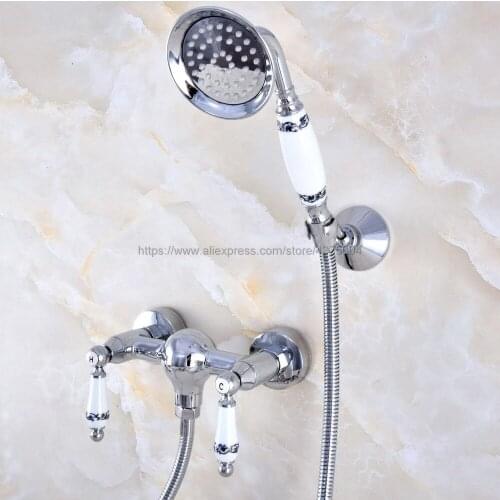 Polished Chrome Wall Mounted Bathroom Basin Mixer Tap With Hand Shower Head Bath & Shower Faucet Nna781