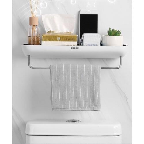 Bathroom Shelf Organizer Storage Rack Self-adhesive Wall-mounted Towel Hanger Shampoo Shower Gel Shower Room Supplies Holder