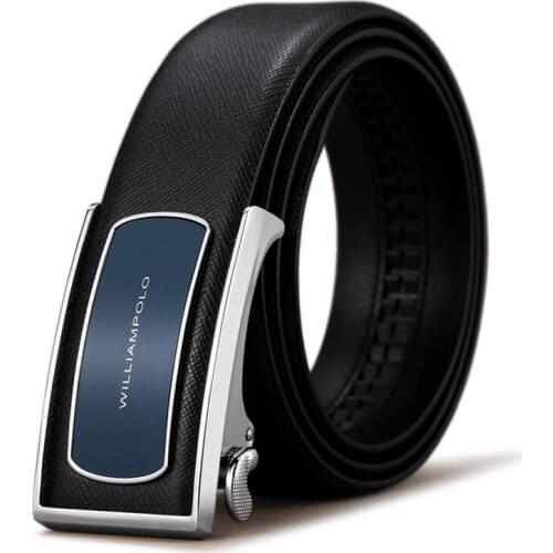 WilliamPolo brand leather automatic buckle top layer cowhide belt pure mens business pants belt 050p