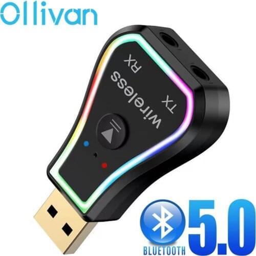 OLLIVAN USB Bluetooth Receiver Transmitter Audio Bluetooth 5.0 Adapter For Car PC TV HD HiFi Receptor Wireless Adapter With RGB