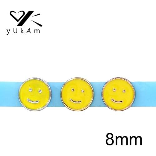 YUKAM Slider Jewelry 8mm Cute Round Yellow Enamel Smiley Face Slide Charms Keeper for Kids Mesh Bracelets DIY Accessories Making