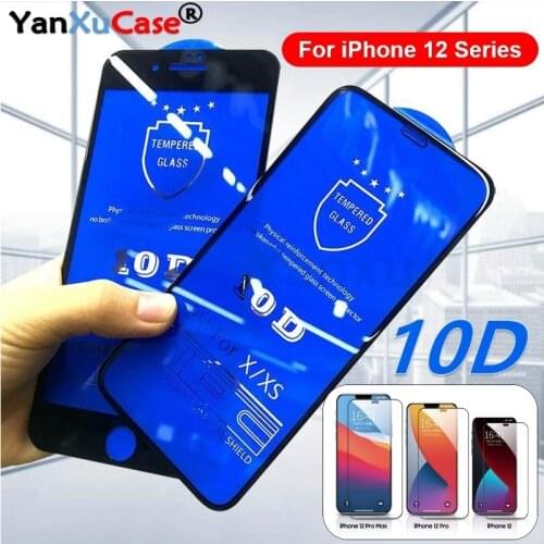 10D Tempered Glass For iPhone 12 11 Pro Max XS XR X 8 6S Plus SE2 Full Curved Edge Anti-fingerprint Screen Protector For i12Mini