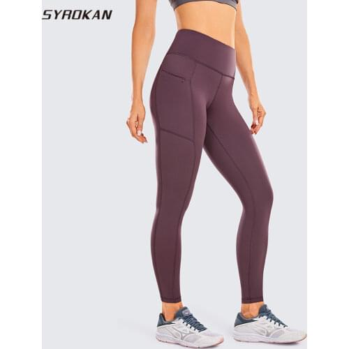 SYROKAN Womens Naked Feeling High Waisted Yoga Pants Gym Tights Soft Workout Leggings with Zip Pockets- 28 Inches