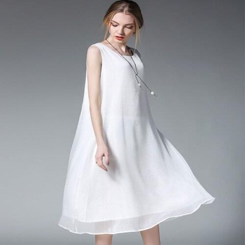 Womens large size chiffon dress summer 2021 fashionable new slimming dress belly-covering sleeveless vest dress