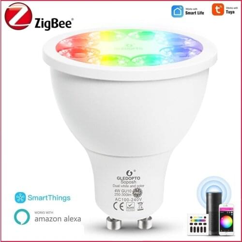 ZigBee 3.0 Smart RGBCCT GU10 LED Dimming Spot Light Pro 4W Bulb Tuya Smart Life APP RF Remote Control Work with Alexa Echo Plus