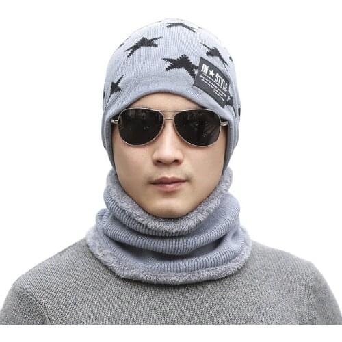 Winter new thickened plus velvet knitted hat mens hat neck two-piece ear protection warm wool hat wholesale
