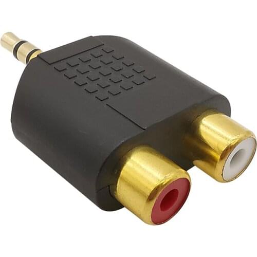 1Pcs Gold Plated 3.5mm Stereo Male Plug to Double RCA Female Jack Socket Audio Video Cable Adapter Connector