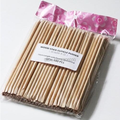 100Pcs Nail Art Orange Wood Cuticle Stick Pusher Remover Manicure Polish Tool
