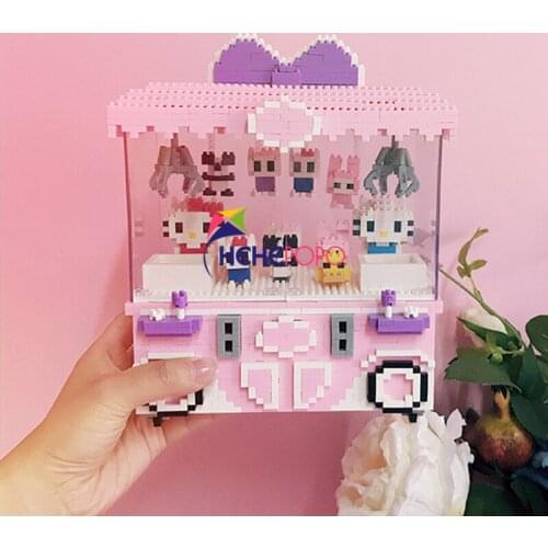 2033pcs 1013 Pink Doll Machine Blocks Cat Panda Duck Animal 3D Model DIY Mini Diamond Blocks Bricks Building Toy for Children