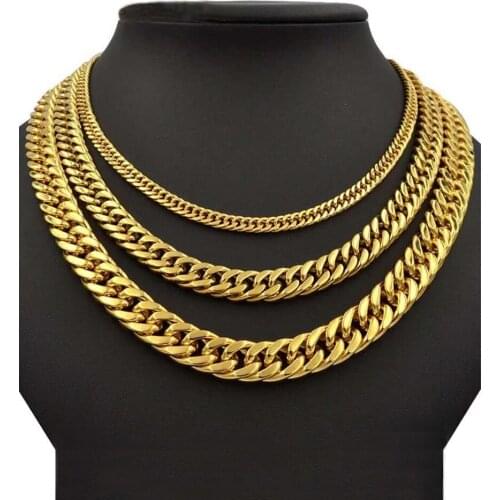 4-10mm Stainless Steel Gold Color Four-side Chain Men Women Necklace Hip Hop Jewelry Friend Gift 50-90cm Length Wholesale