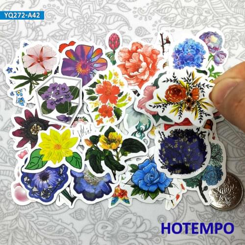 42pcs Freehand Plant Style Colorful Flowers Mini Travel Diary Stickers for Scrapbook Stationery Mobile Phone Laptop Art Stickers