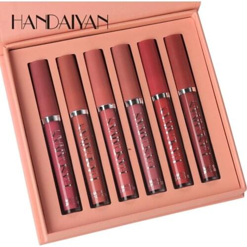 6Pcs/Sets No Stain on Cup Matte Lip Gloss Suit Gift Box Long Lasting Lip Gloss Glazed Velvet Matte Liquid Lipstick