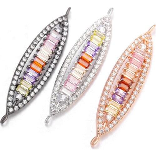 New DIY jewelry making accessories copper micro-inlaid color square zircon double hanging oval bracelet necklace pendant female